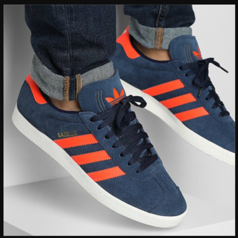 ADIDAS GAZELLE SNEAKERS JH5390 NAVY/ORANGE Men's Size 10 SHOES NEW